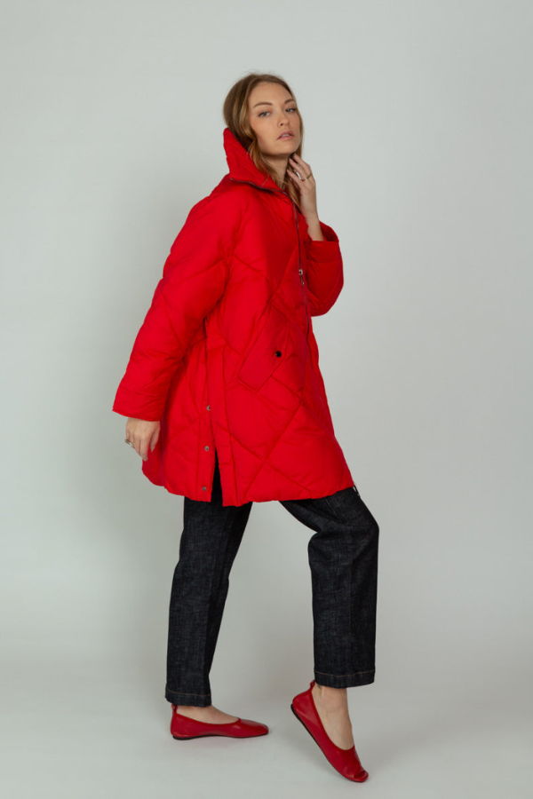 OOFWear Long Quilted Jacket - Crimson