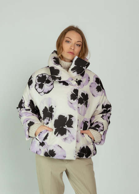 OOFWear Floral Print Nylon Short Jacket - Sand/Pink | Garmentory