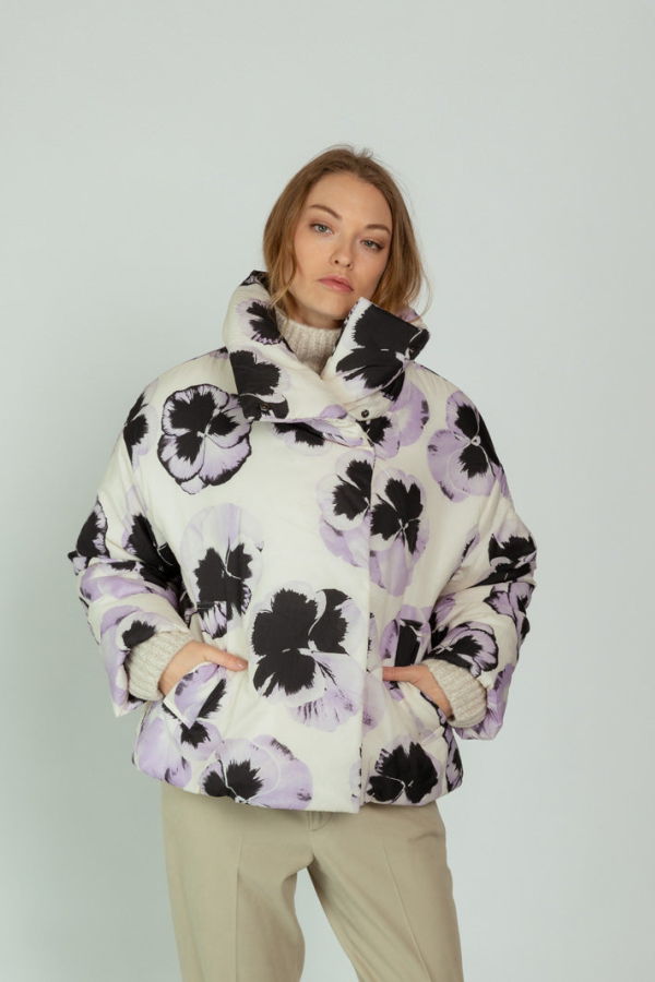 OOFWear Orchid Print Water Repellent Puffer Jacket - Orchid