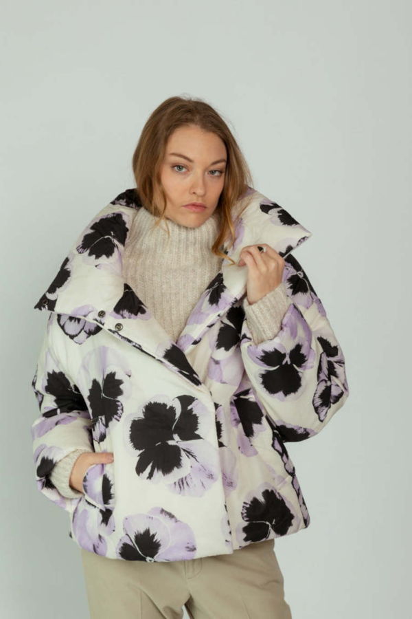OOFWear Orchid Print Water Repellent Puffer Jacket - Orchid