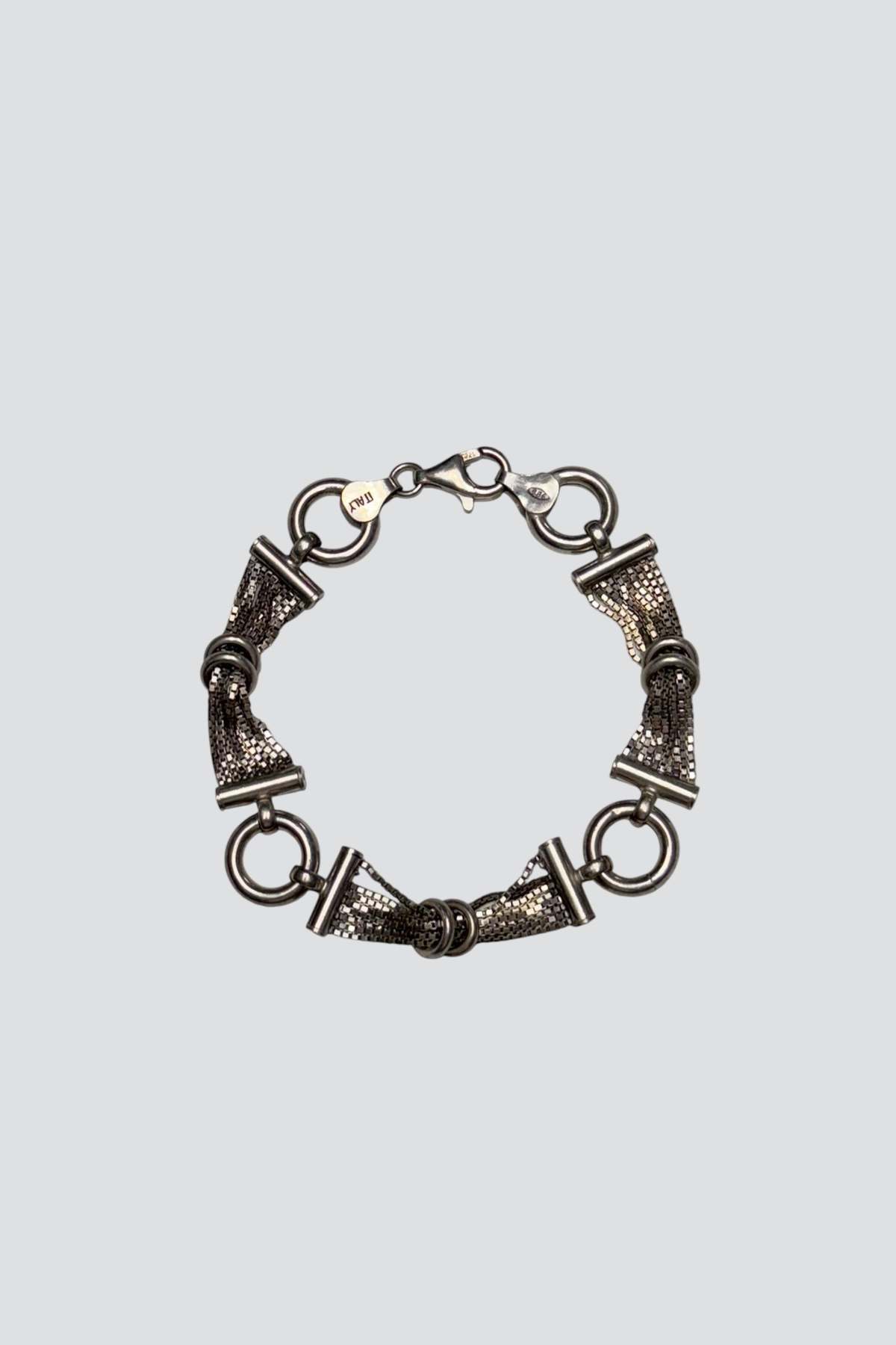 Vintage Mesh Circle Bar Chain Bracelet - Sterling Silver - Image 1 of 3