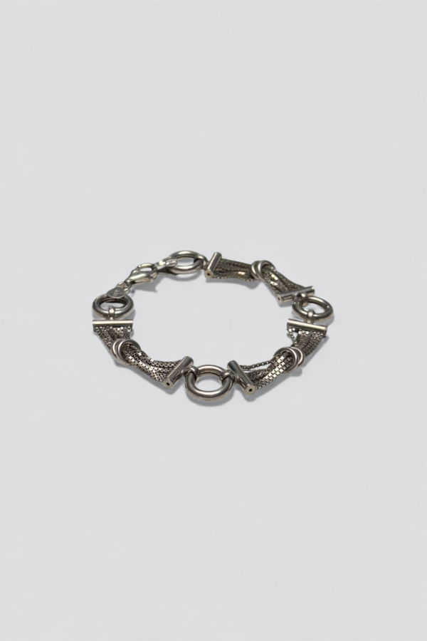 Vintage Mesh Circle Bar Chain Bracelet - Sterling Silver