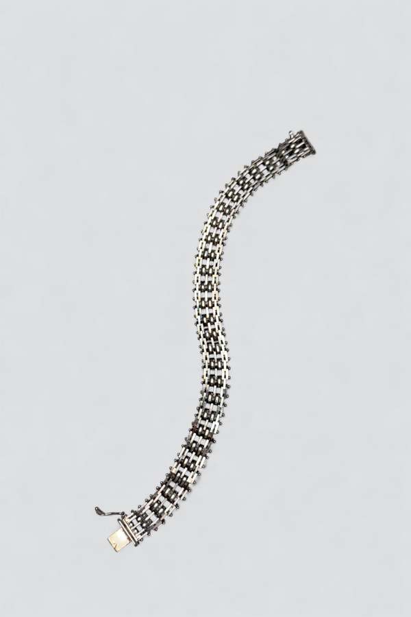 Vintage Wide Bar Mesh Link Bracelet - Sterling Silver