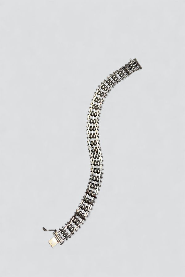 Vintage Wide Bar Mesh Link Bracelet - Sterling Silver