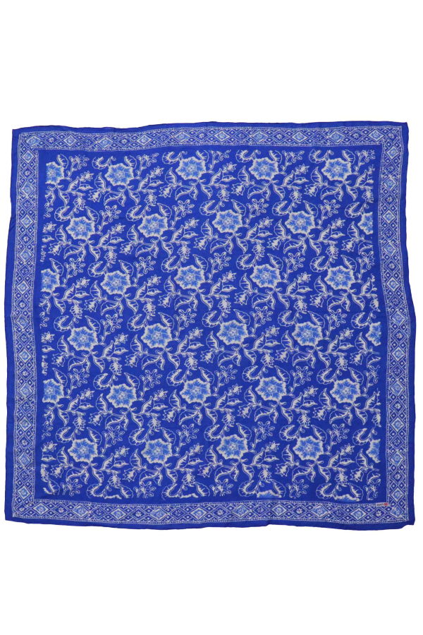 Kasih Coop Large 39" Hand Dyed Batik Bandana, Blue Tendril, 100% Cotton