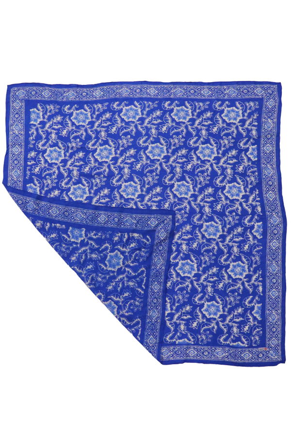 Kasih Coop Large 39" Hand Dyed Batik Bandana, Blue Tendril, 100% Cotton
