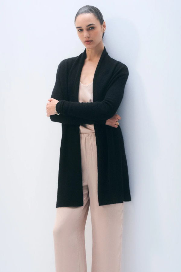 White + Warren Cashmere Trapeze Cardigan - Black