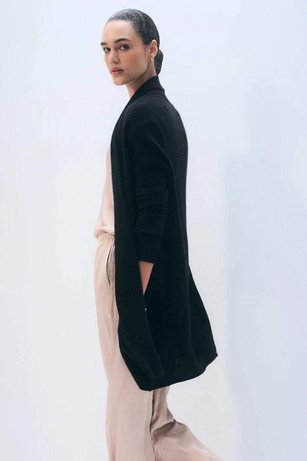 White + Warren Cashmere Trapeze Cardigan - Black