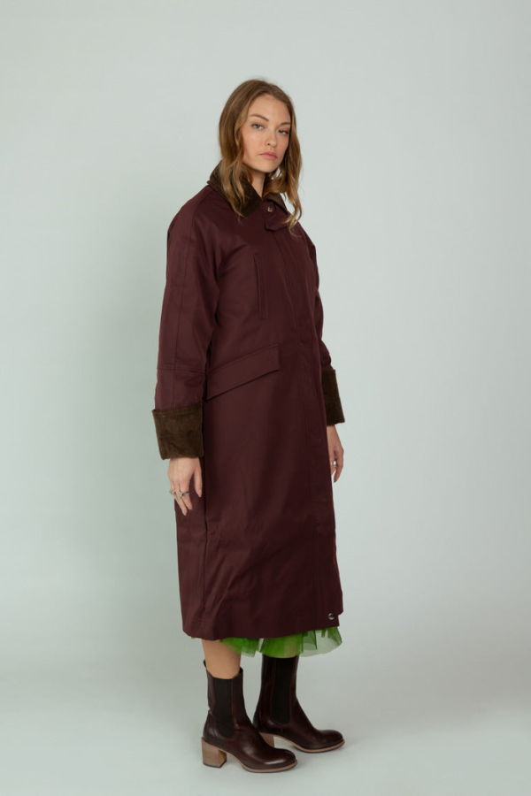 OOFWear Long Coat with Corduroy - Red Brown