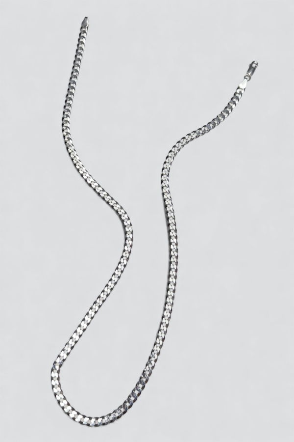 Vintage Flat Curb Chain Necklace - Sterling Silver