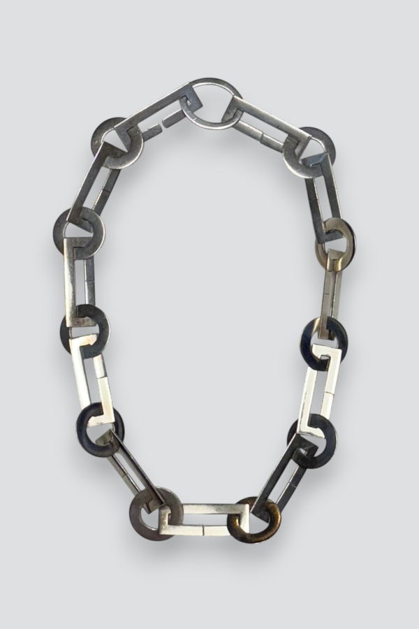 Vintage Heavy Disc Rect Link Necklace - Sterling Silver