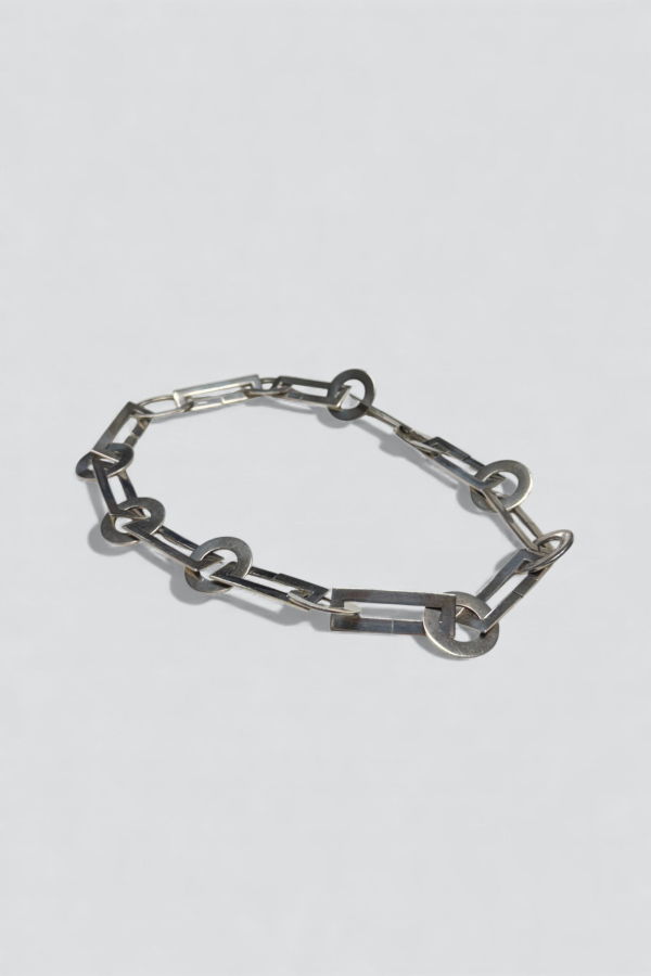 Vintage Heavy Disc Rect Link Necklace - Sterling Silver