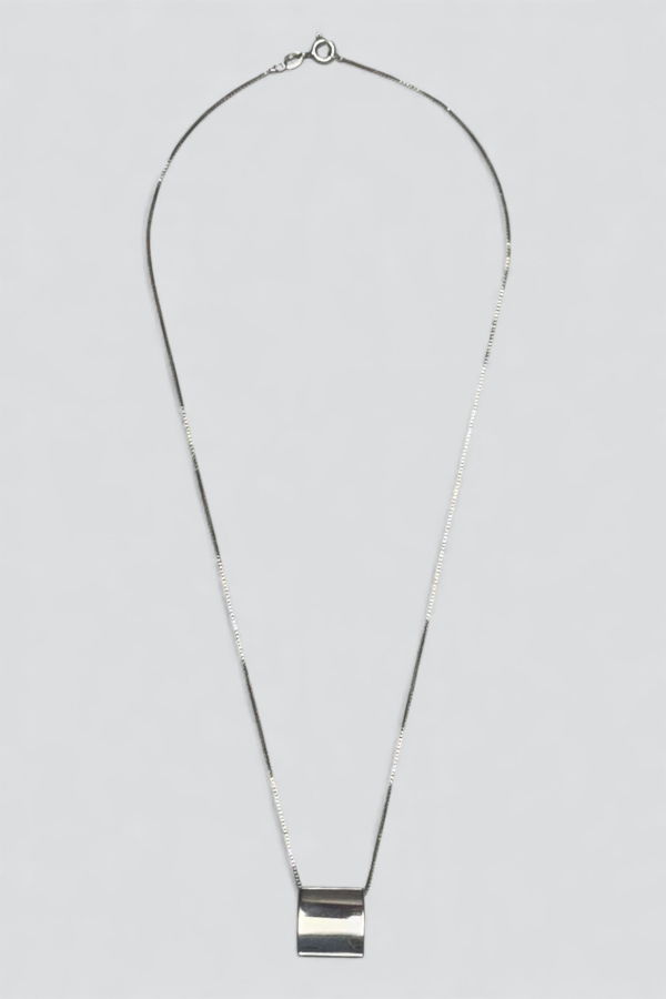 Vintage Pressed Square Pendant Necklace - Sterling Silver