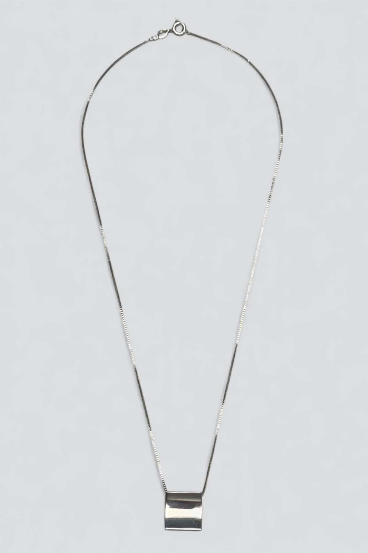 Vintage Pressed Square Pendant Necklace - Sterling Silver - Image 1 of 3