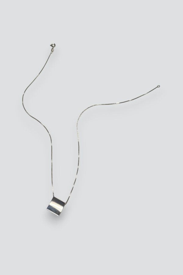 Vintage Pressed Square Pendant Necklace - Sterling Silver