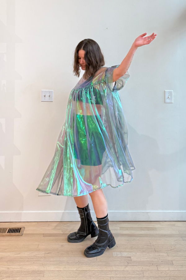 Nettle Studios Gathered Sheer Green Maxi Dress