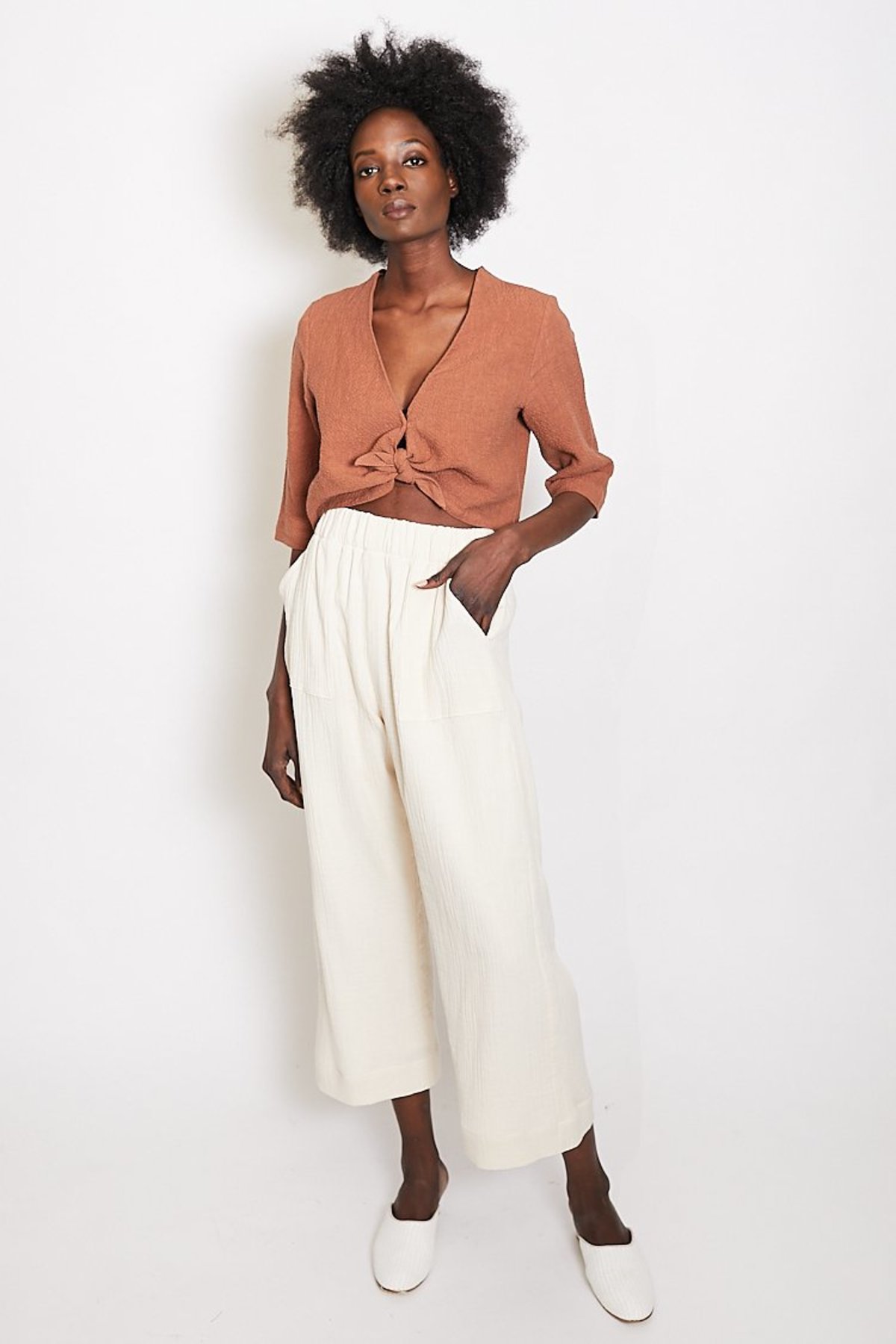 Hackwith Design House Easy Wide Leg Pant - Cream | Garmentory