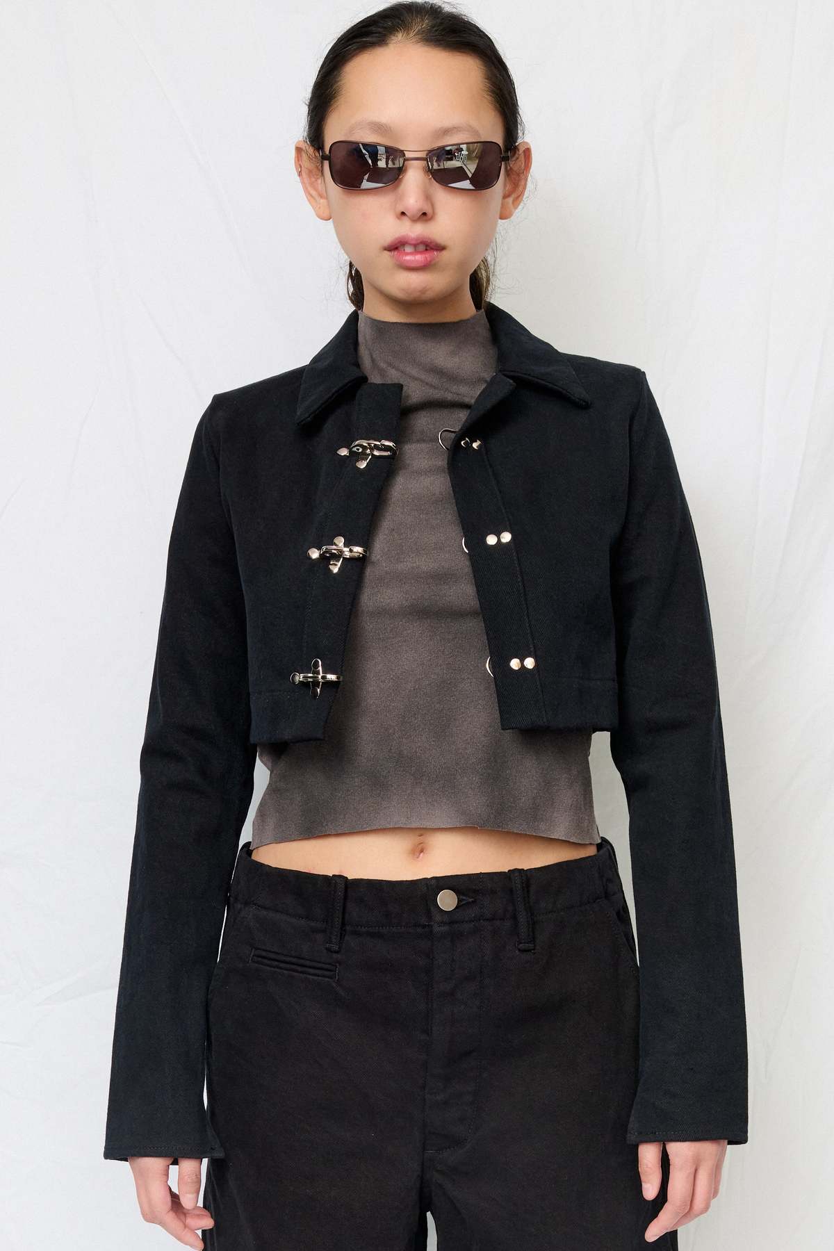 Assembly Black Denim Fireman Crop Rugby Top - Image 1 of 4