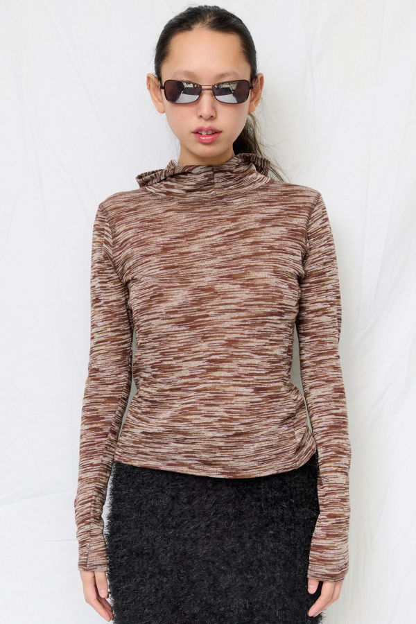 Assembly Brown Variegated Knit Hooded Top