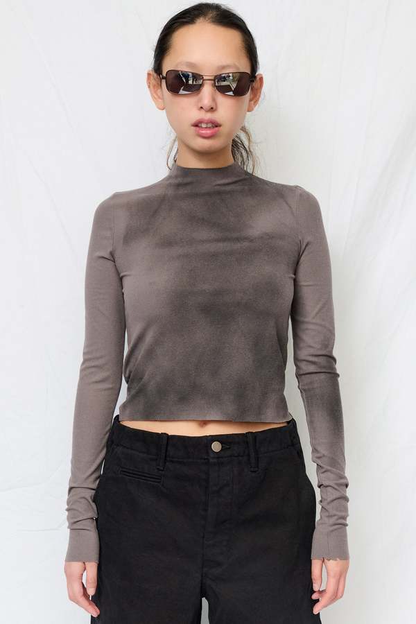 Assembly Grey Airbrush Crop Long Sleeve Mockneck Top