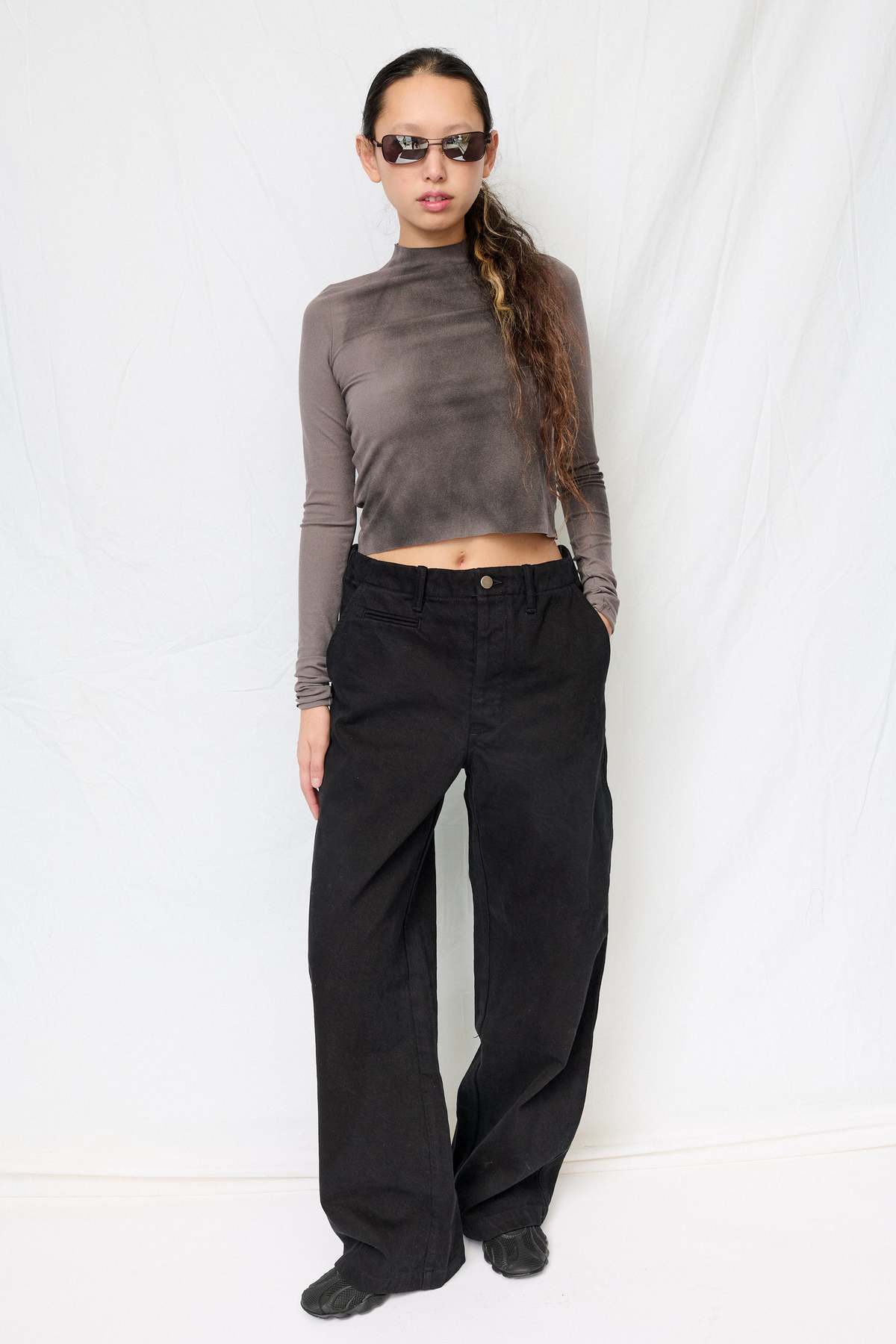 Assembly Grey Airbrush Crop Long Sleeve Mockneck Top - Image 2 of 4