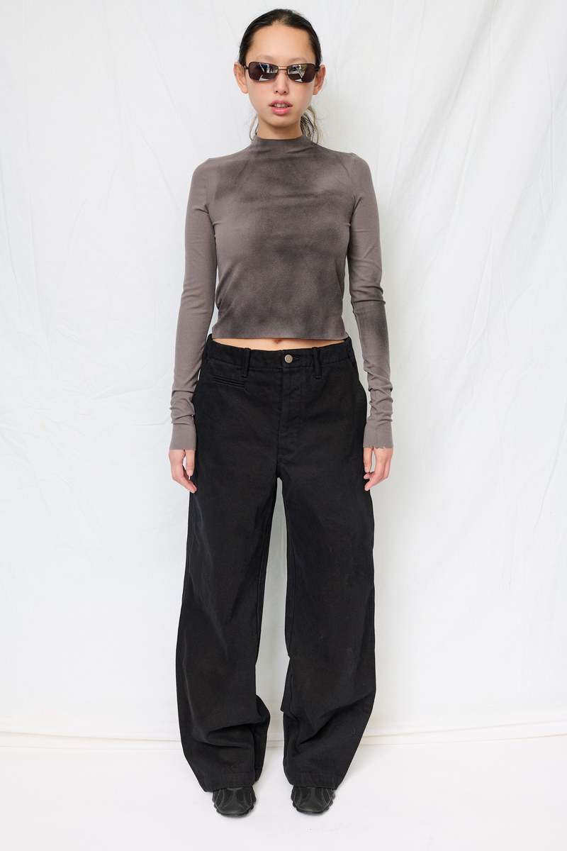 Assembly Grey Airbrush Crop Long Sleeve Mockneck Top