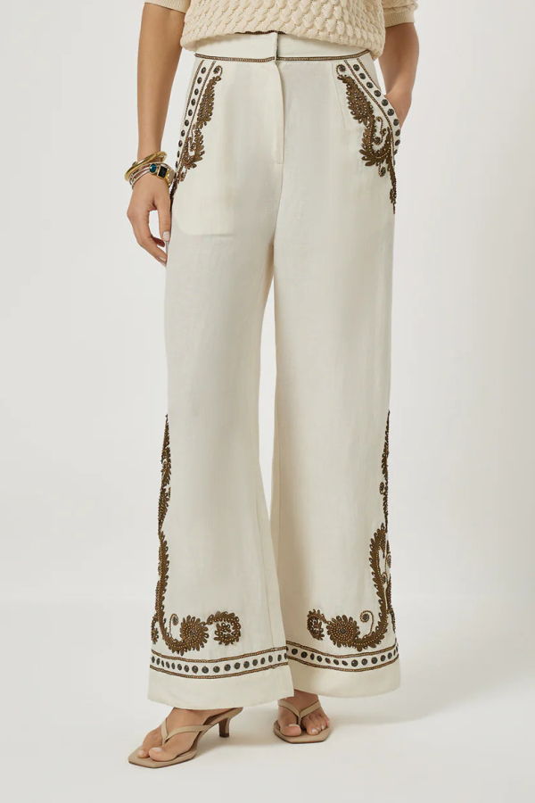 Scarlett Poppies Taylen Trouser Pants - Vanilla/Olive Green