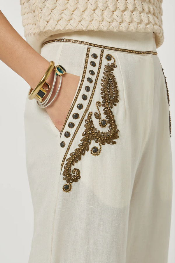 Scarlett Poppies Taylen Trouser Pants - Vanilla/Olive Green