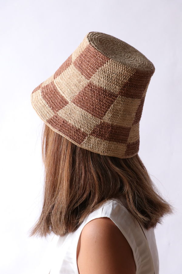 ALÉMAIS Michelle Raffia Checked Bucket Hat