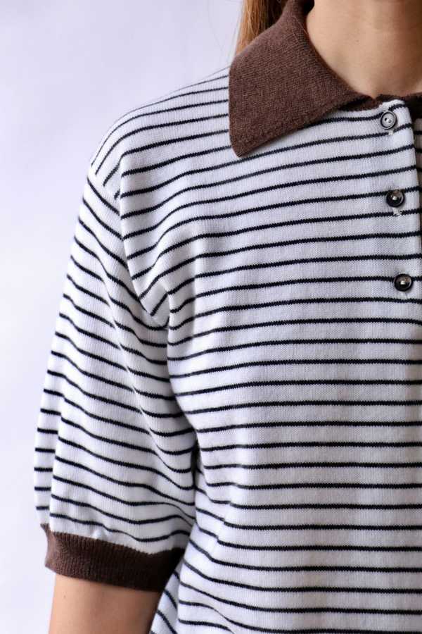 Cordera Merino Wool Striped Polo Top Cordera Merino Wool Striped Polo Top
