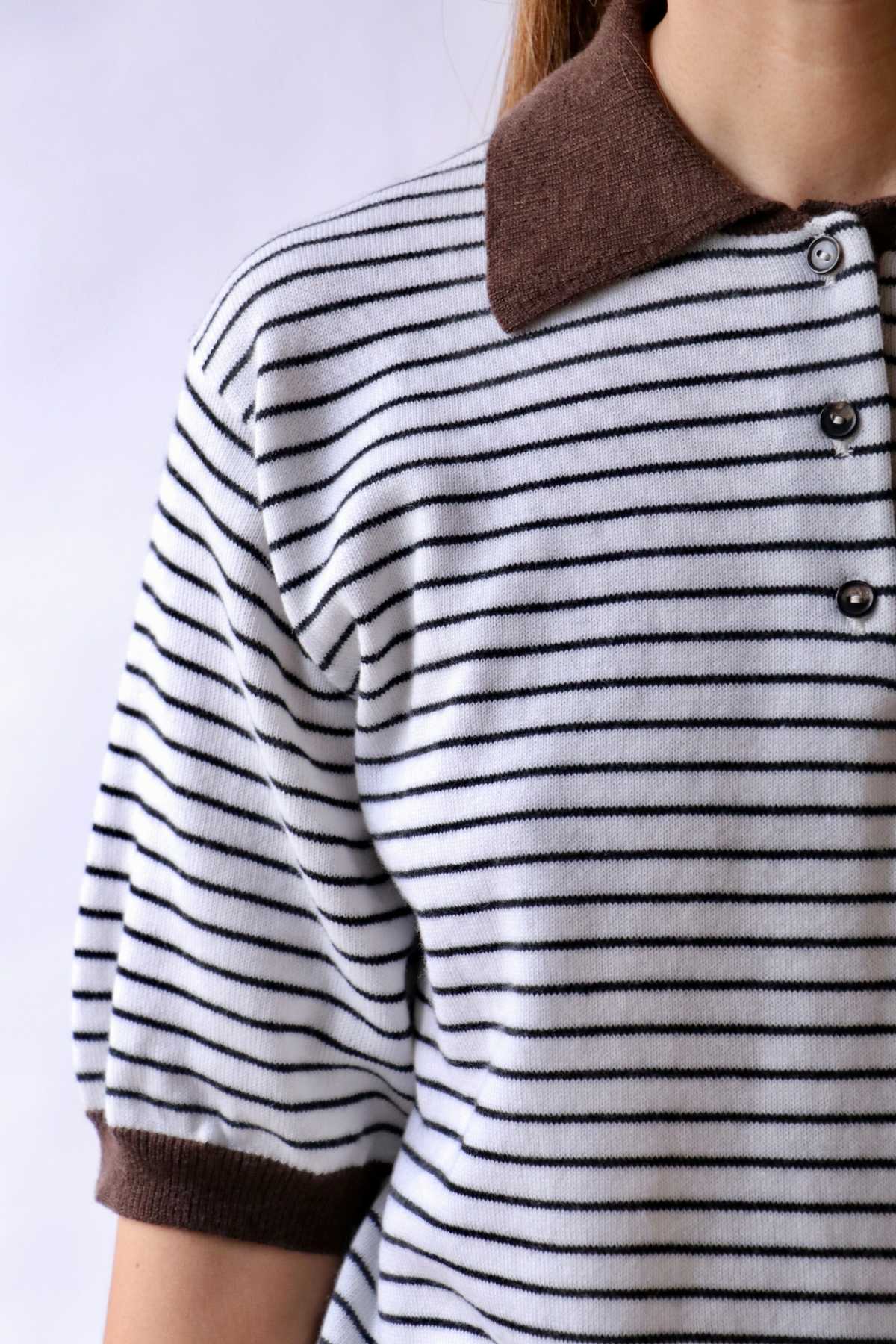 Cordera Merino Wool Striped Polo Top - Image 1 of 4