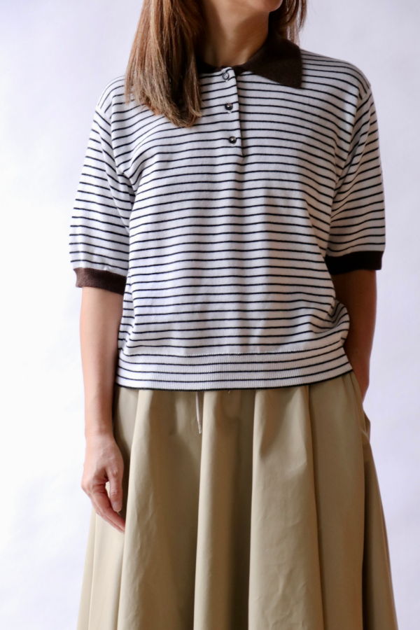 Cordera Merino Wool Striped Polo Top