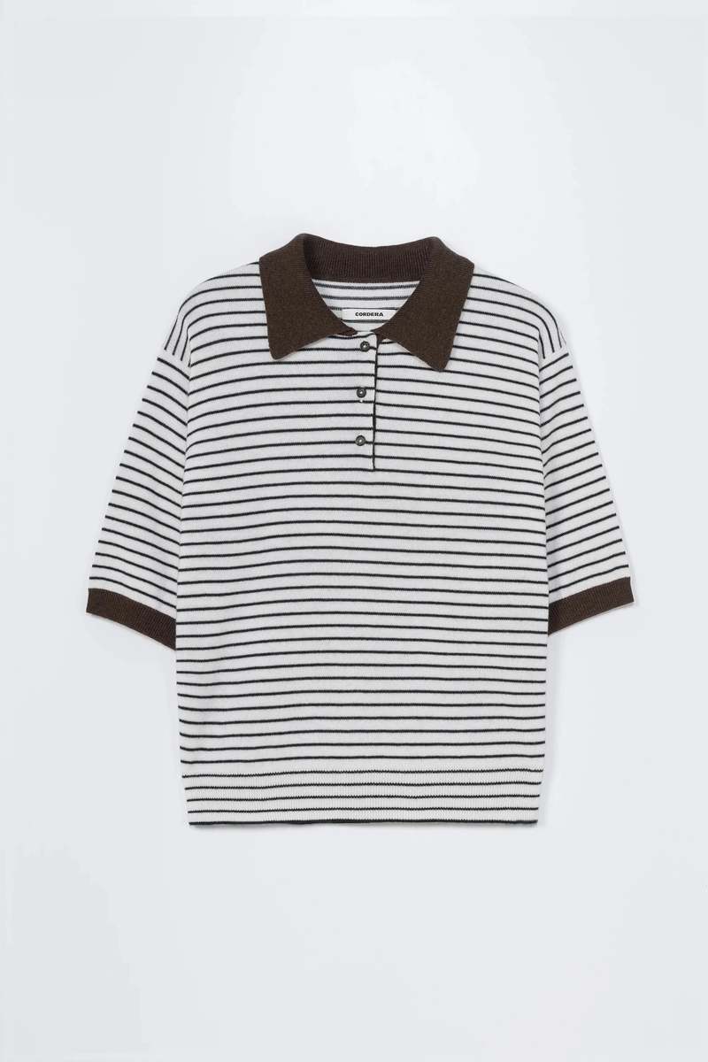 Cordera Merino Wool Striped Polo Top