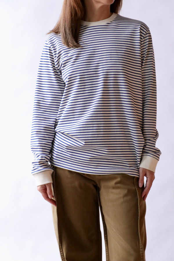 Tibi Striped Perfect Unisex Long Sleeve T-Shirt - Navy Multi