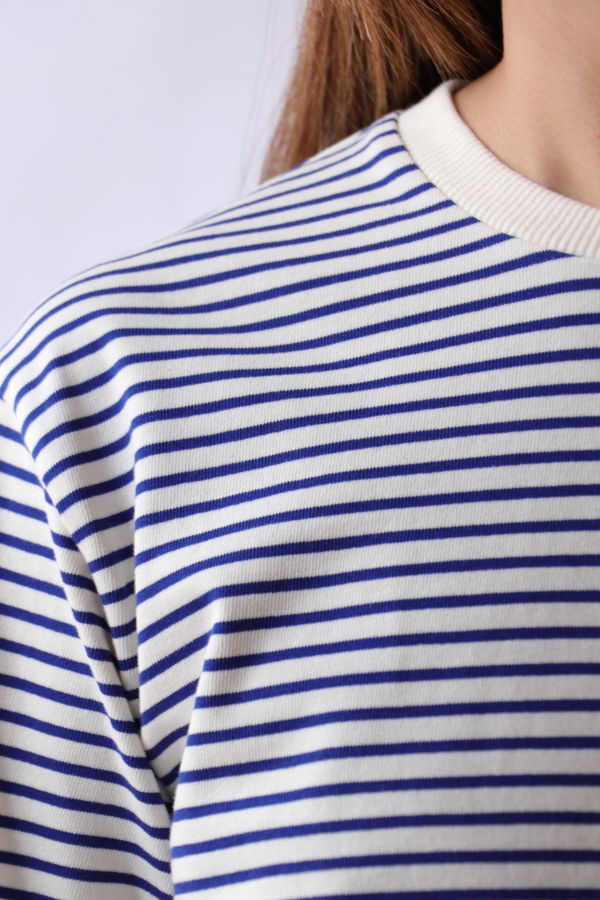 Tibi Striped Perfect Unisex Long Sleeve T-Shirt - Navy Multi