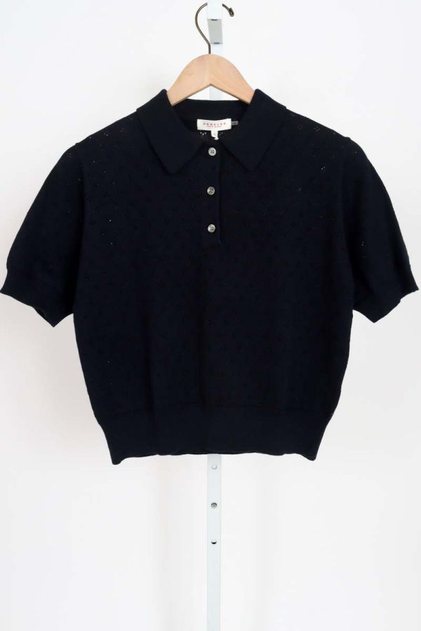 demylee Logan Pointelle Cotton Polo Top - Navy