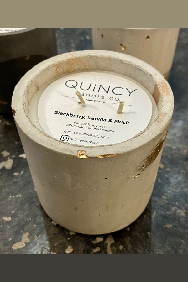 Quincy Candle Co. Concrete White/Gold Candle - Large Cylinder