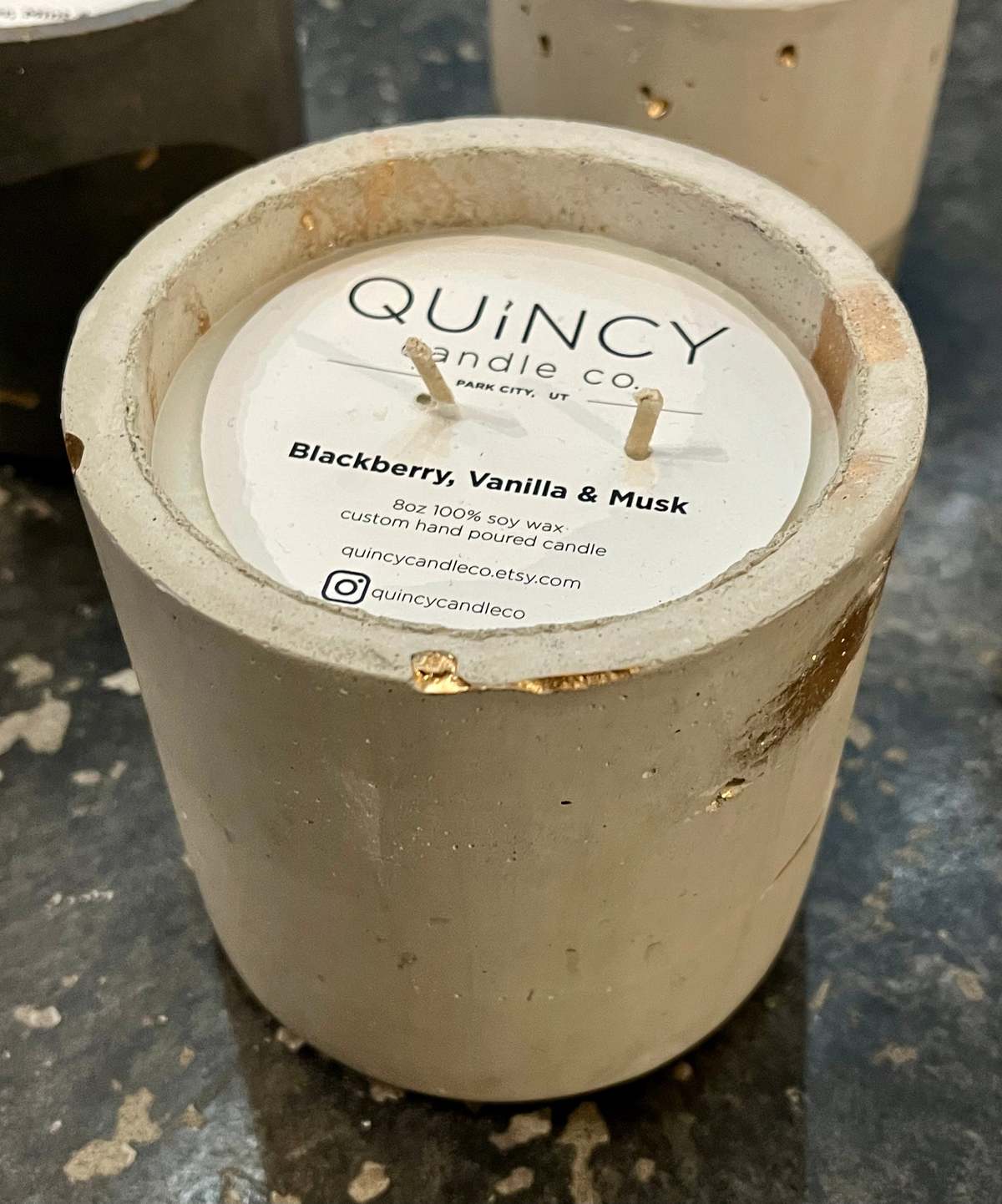 Quincy Candle Co. Concrete White/Gold Candle - Large Cylinder - Image 1 of 2