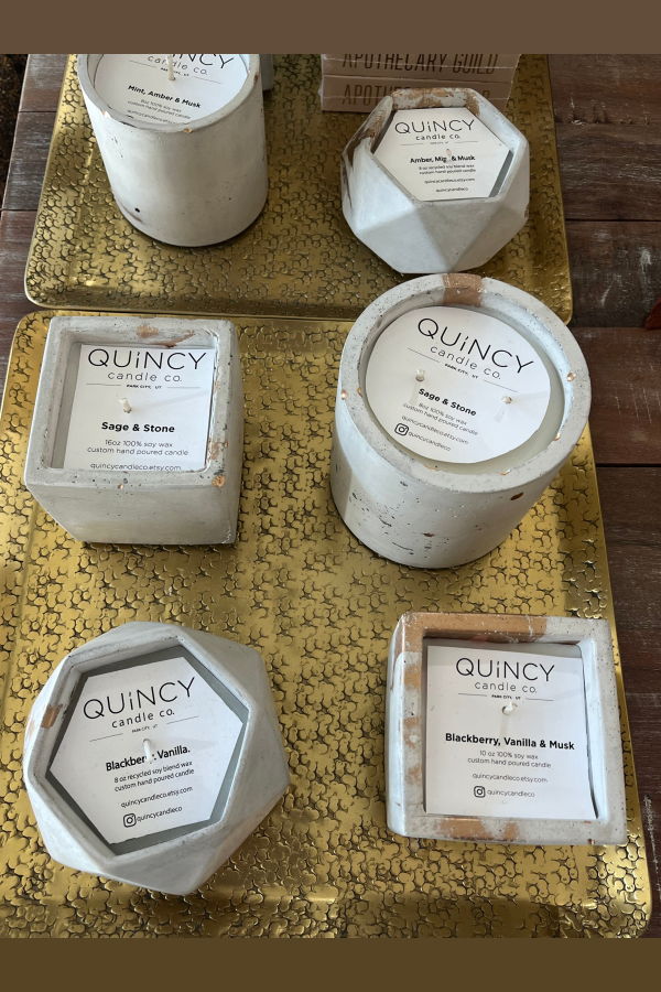 Quincy Candle Co. Concrete White/Gold Candle - Large Cylinder