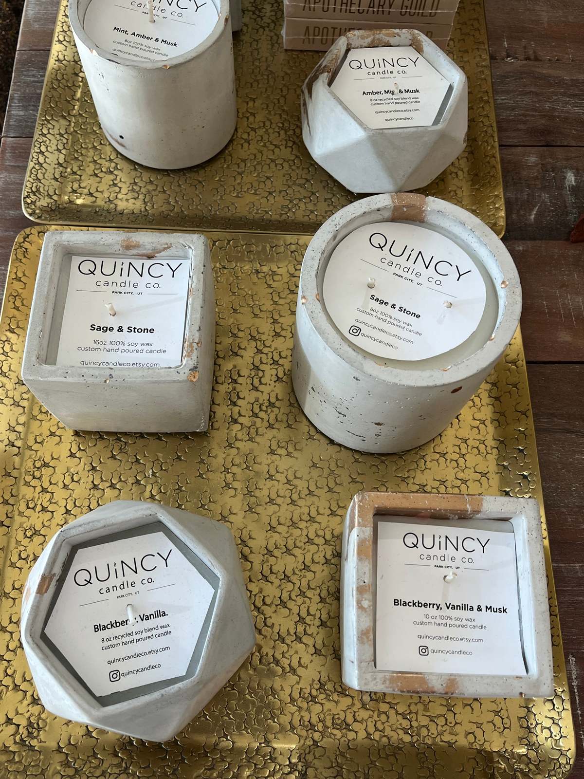 Quincy Candle Co. Concrete White/Gold Candle - Large Cylinder - Image 2 of 2