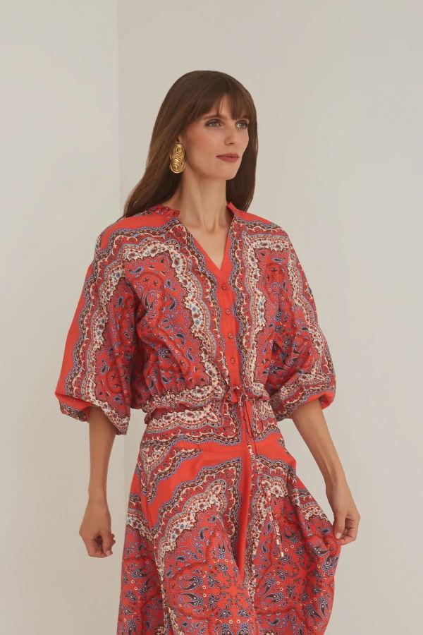 Cara Cara Perrin Top - Paisley Scarf Coral