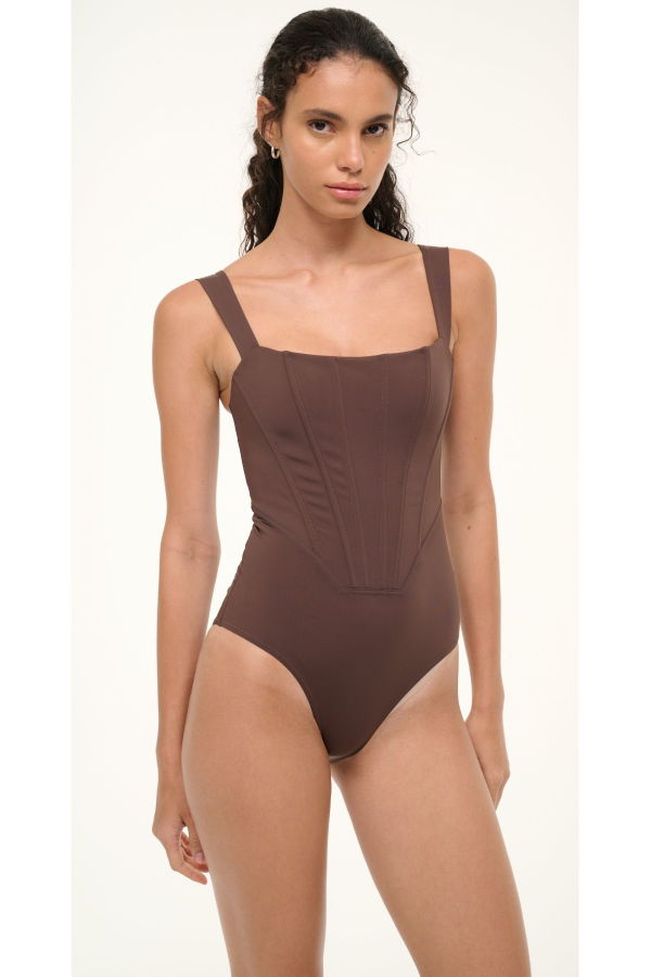 Staud Adelaide One Piece Swimsuit - Dark Chocolate
