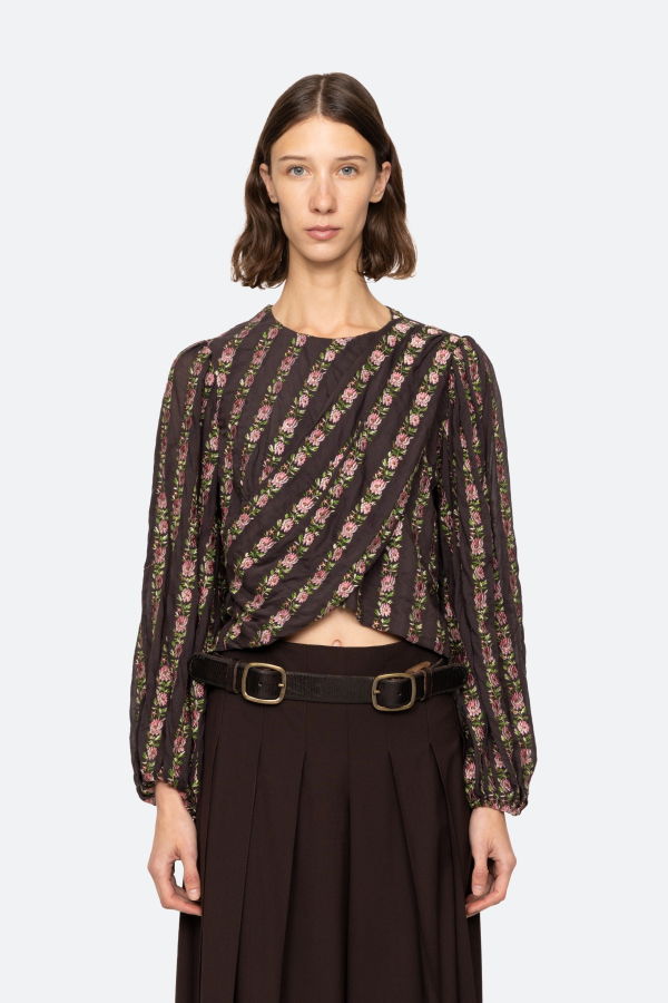 Sea NY Sybil Embroidered Long Sleeve Top - Pink/Black