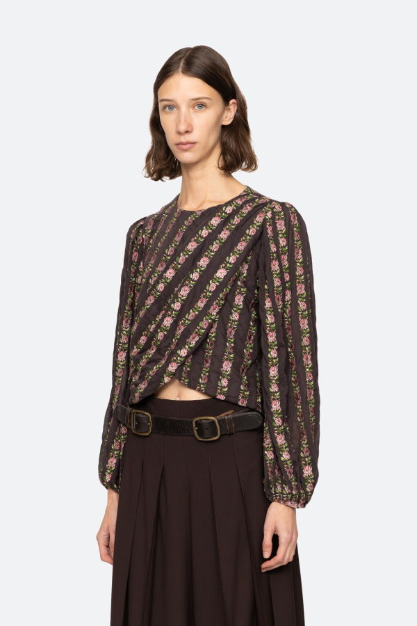 Sea NY Sybil Embroidered Long Sleeve Top - Pink/Black