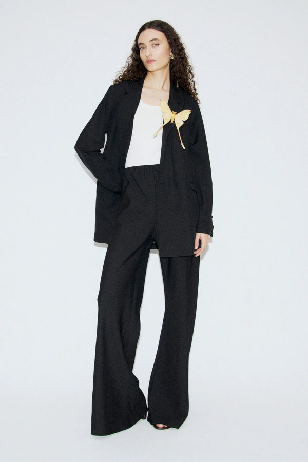 Silk Laundry Wide-Leg Bias Cut Pants - Black