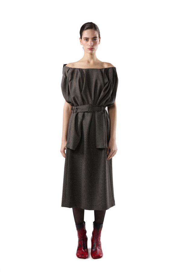 MM6 Maison Margiela Distressed Wool Dress - Brown