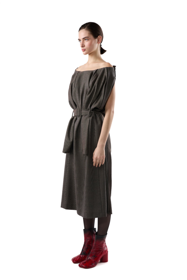 MM6 Maison Margiela Distressed Wool Dress - Brown