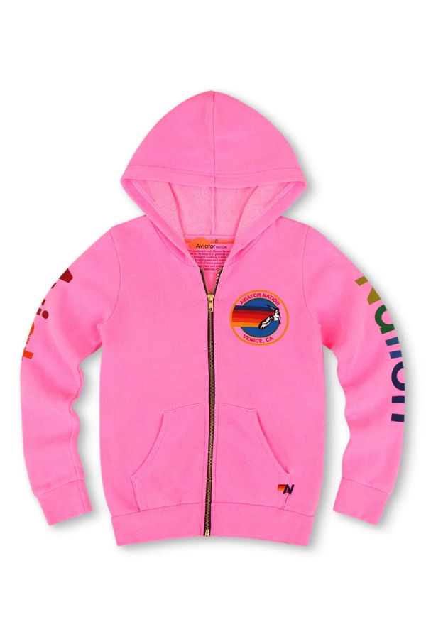 KIDS Aviator Nation Logo Zip Hoodie - Neon Pink