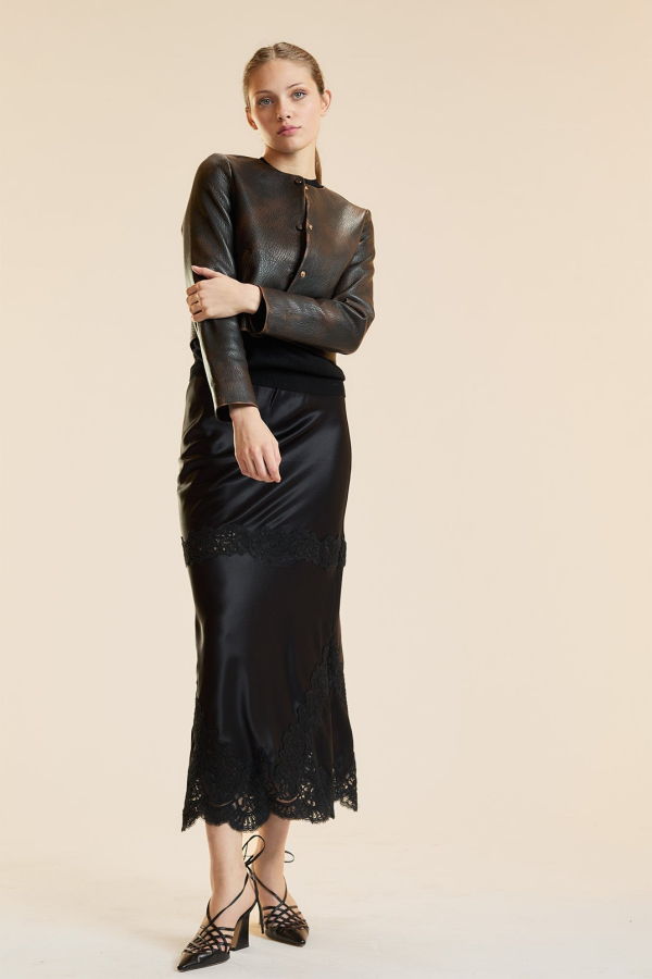 Cynthia Rowley Garbo Silky Lace Skirt - Black