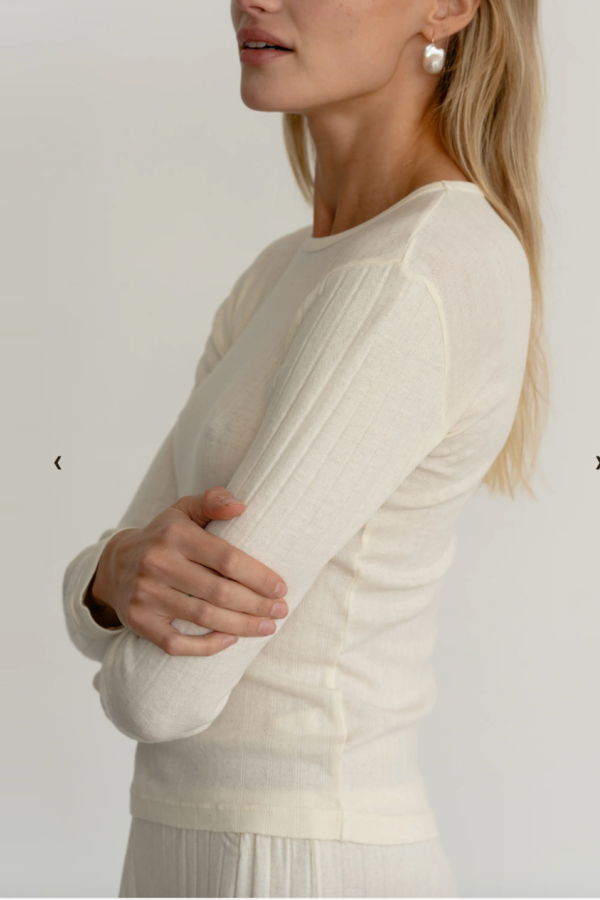 Donni. The Pointelle Long Sleeve Top - Creme